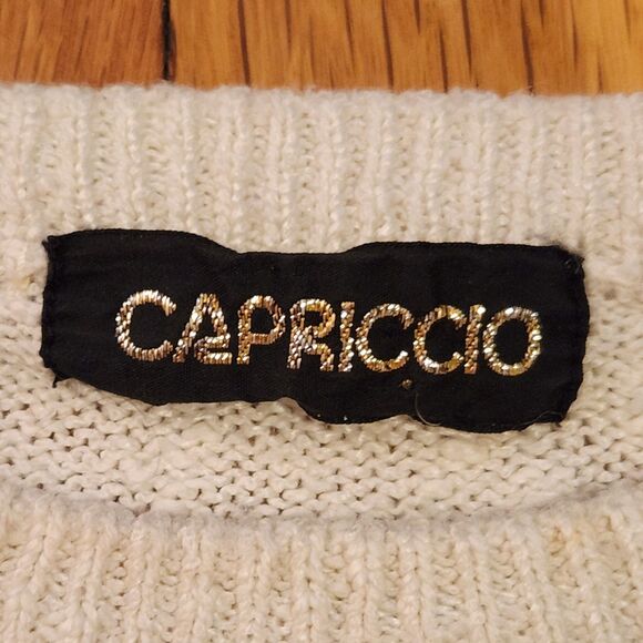 Vintage Capriccio Floral Embroidered Grandma Sweater Cream Boho Cottagecore Sz M - Picture 3 of 10